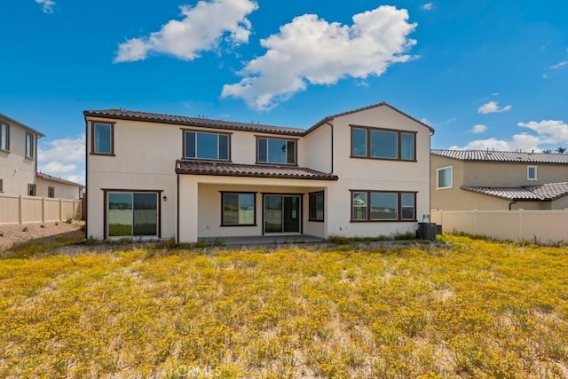 17744 Mcdowell Valley Dr, Riverside, CA 92503 - back of house with a tile roof, stucco siding, and central AC unit