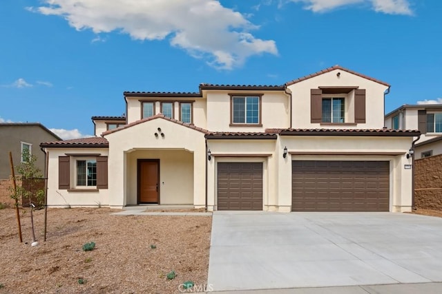 17744 Mcdowell Valley Dr, Riverside, CA 92503 - mediterranean / spanish home with a garage, stucco siding, a tile roof, and driveway