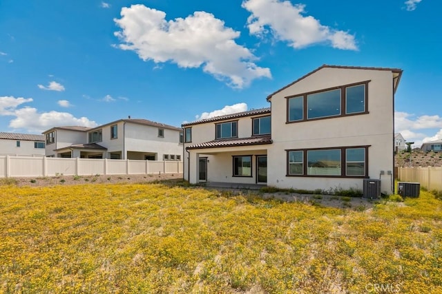 17744 Mcdowell Valley Dr, Riverside, CA 92503 - rear view of house with stucco siding, central air condition unit, and a tile roof