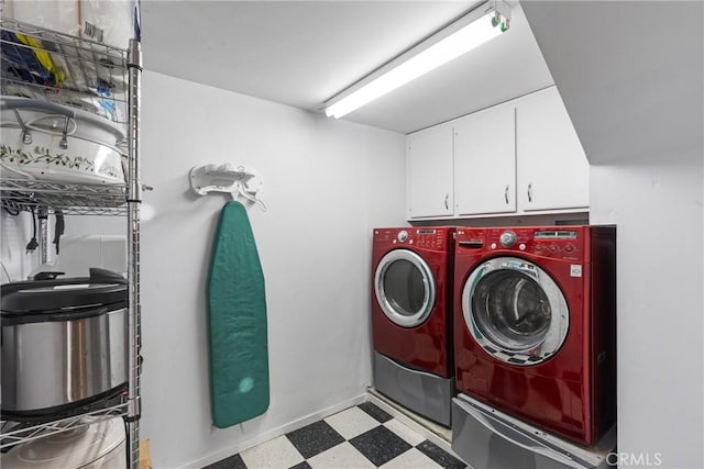 1337 Lloyd Pl, Lompoc, CA 93436 - laundry room with tile patterned floors, cabinet space, and washing machine and clothes dryer
