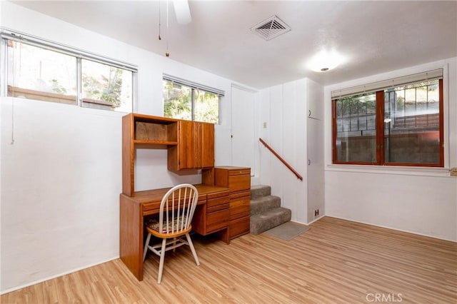 4899 Glenwood Dr, Riverside, CA 92501 - office featuring light wood-style flooring and a ceiling fan
