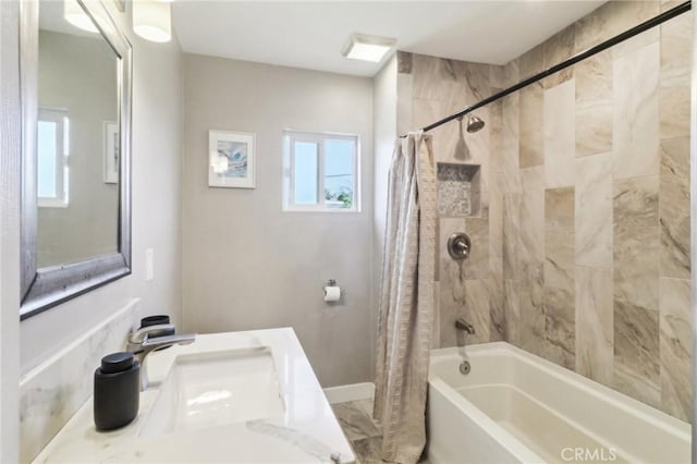 4744 Austin Dr, San Diego, CA 92115 - bathroom featuring plenty of natural light, shower / bath combination with curtain, vanity, and baseboards