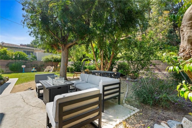 4501 Don Miguel Dr, Los Angeles, CA 90008 - fenced backyard featuring an outdoor hangout area and a patio