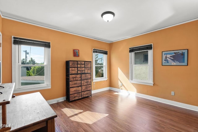 2740 Auburn St, Los Angeles, CA 90039 - living area with baseboards, dark wood finished floors, and ornamental molding