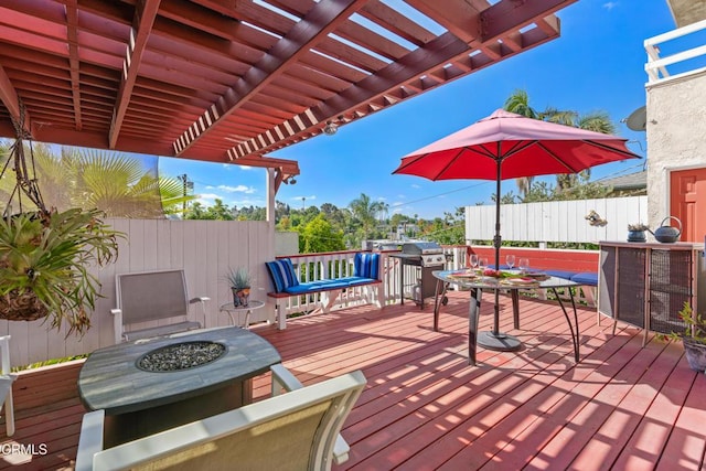 2740 Auburn St, Los Angeles, CA 90039 - deck featuring a fire pit, a pergola, and grilling area