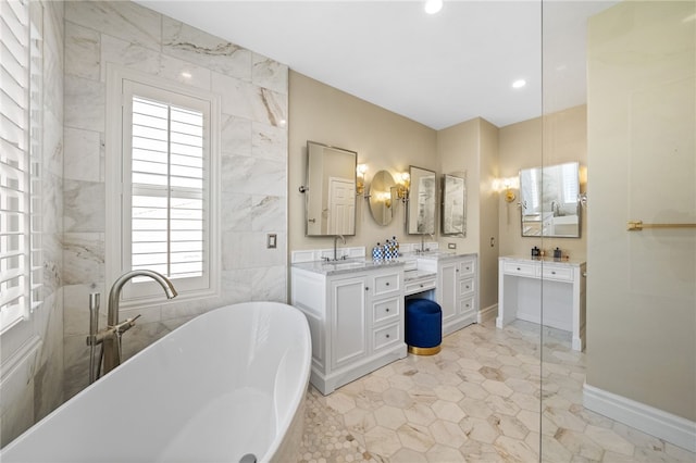34032 Temecula Creek Rd, Temecula, CA 92592 - full bathroom with a freestanding tub, double vanity, and recessed lighting