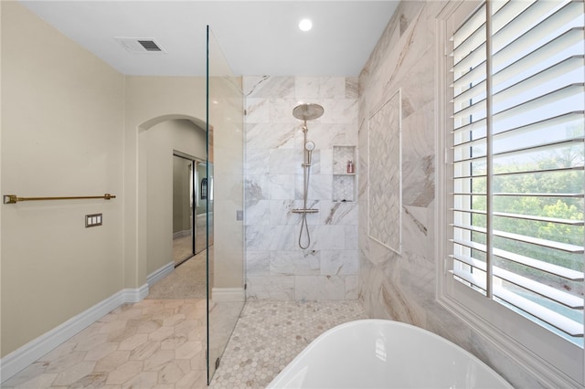 34032 Temecula Creek Rd, Temecula, CA 92592 - full bathroom with a freestanding bath, a walk in shower, and recessed lighting