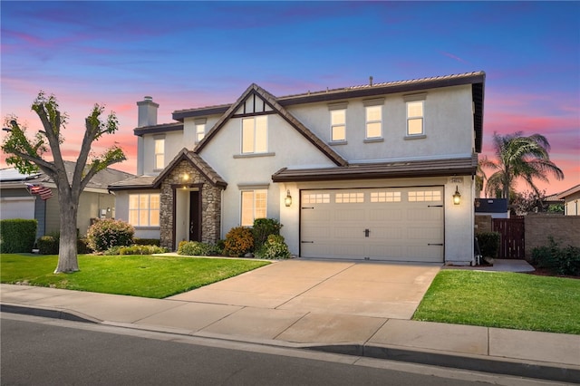 34032 Temecula Creek Rd, Temecula, CA 92592 - view of front facade featuring a chimney, stucco siding, driveway, stone siding, and an attached garage