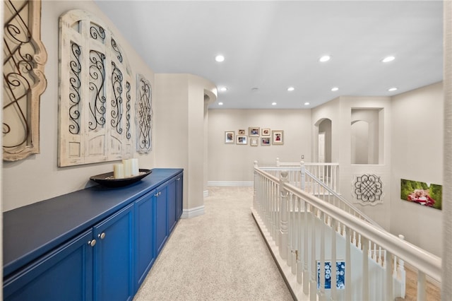 34032 Temecula Creek Rd, Temecula, CA 92592 - hall with recessed lighting, light colored carpet, and arched walkways