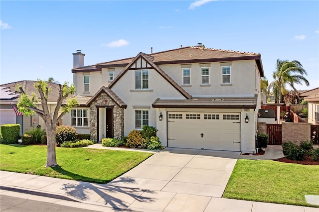 34032 Temecula Creek Rd, Temecula, CA 92592 - view of front of home featuring stucco siding, a chimney, concrete driveway, an attached garage, and stone siding