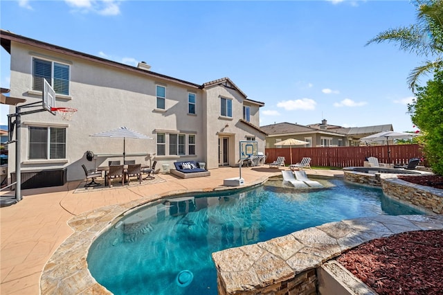 34032 Temecula Creek Rd, Temecula, CA 92592 - view of swimming pool with a fenced backyard, a patio, and a pool with connected hot tub