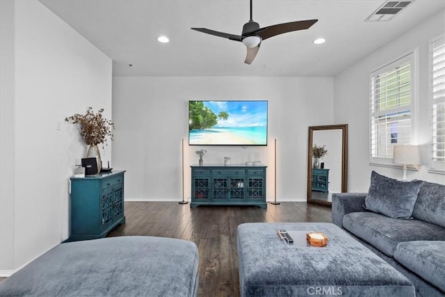 1855 Orizaba Unit 103, Signal Hill, CA 90755 - living room with wood finished floors, a ceiling fan, recessed lighting, and baseboards