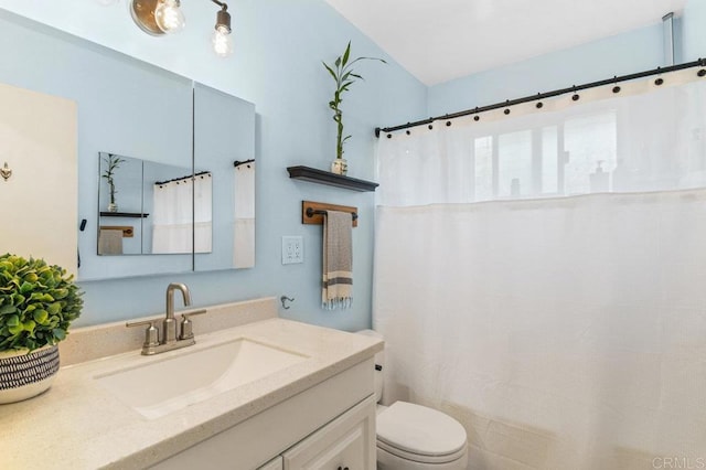 6053 Mohler St, San Diego, CA 92120 - bathroom featuring vanity, toilet, and a shower with shower curtain