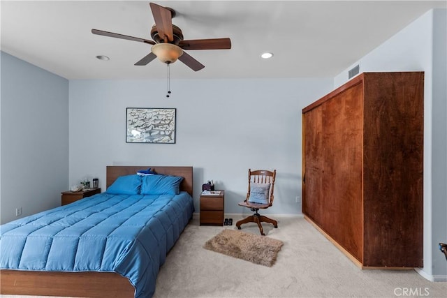 633 Sunnyhill Dr, Los Angeles, CA 90065 - bedroom featuring light colored carpet, recessed lighting, and ceiling fan