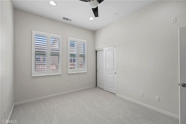 166 Borrego, Irvine, CA 92618 - unfurnished bedroom featuring light carpet, baseboards, recessed lighting, and ceiling fan