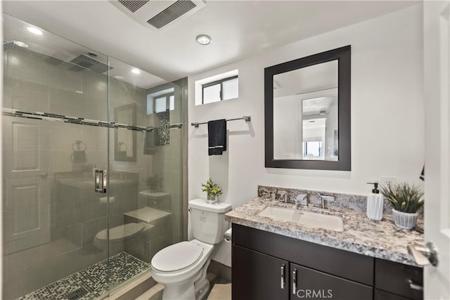 1436 257th St Unit 303, Harbor City, CA 90710 - bathroom with toilet, vanity, a shower stall, and recessed lighting
