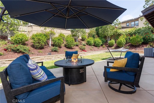 15530 New Park Ter, San Diego, CA 92127 - view of patio / terrace with an outdoor fire pit and central AC unit