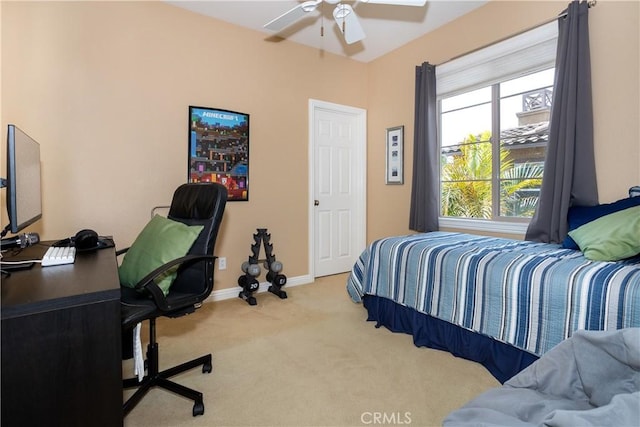 15530 New Park Ter, San Diego, CA 92127 - bedroom with carpet flooring, an office area, baseboards, and ceiling fan