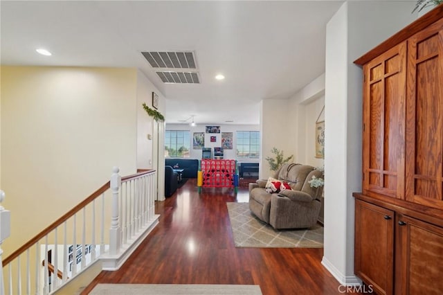 6688 Banyan Ave, Hesperia, CA 92345 - hallway featuring wood finished floors, an upstairs landing, and recessed lighting