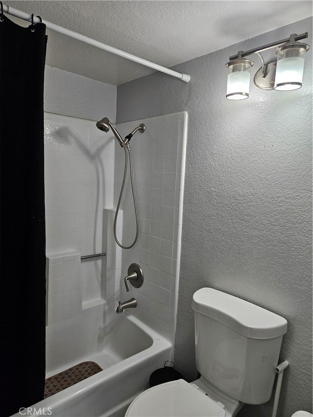 3532 W Stonepine Ln Unit B, Anaheim, CA 92804 - bathroom featuring toilet, a textured wall,  shower combination, and a textured ceiling
