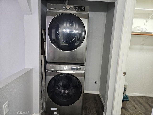 3532 W Stonepine Ln Unit B, Anaheim, CA 92804 - washroom with stacked washer / drying machine, wood finished floors, and baseboards