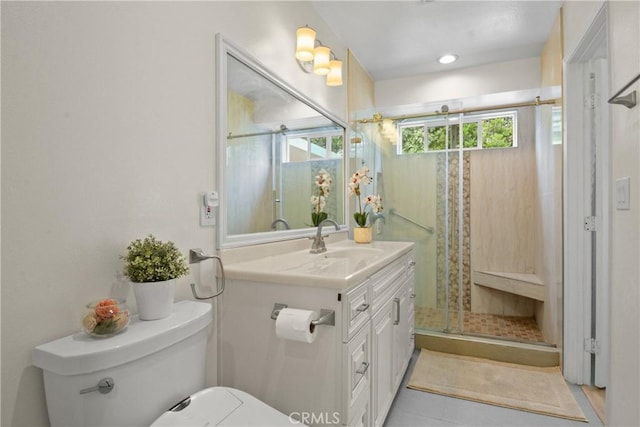 1420 Bookman Ave, Walnut, CA 91789 - full bathroom with toilet, vanity, a shower stall, and tile patterned floors