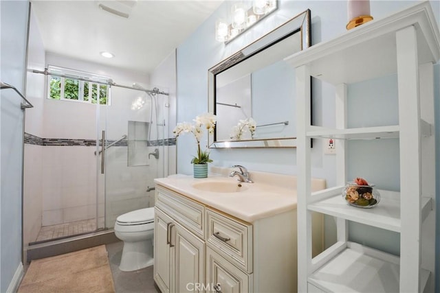 1420 Bookman Ave, Walnut, CA 91789 - full bath with toilet, a shower stall, vanity, and tile patterned flooring