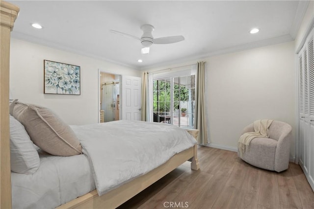 1420 Bookman Ave, Walnut, CA 91789 - bedroom featuring wood finished floors, baseboards, recessed lighting, ornamental molding, and a ceiling fan