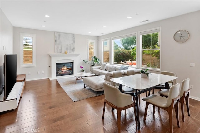323 La Ventana Dr, Brea, CA 92823 - dining room featuring wood finished floors, baseboards, a glass covered fireplace, and recessed lighting