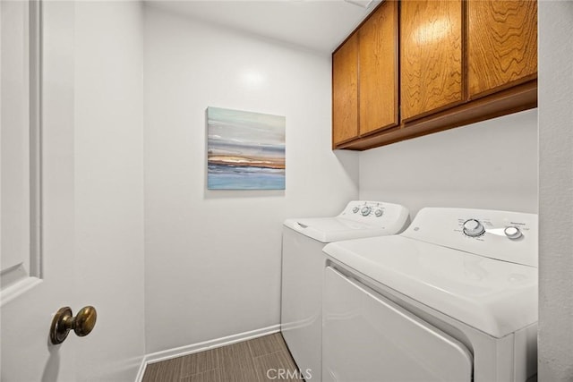 32 N 4th St Unit B, Alhambra, CA 91801 - laundry room featuring independent washer and dryer, cabinet space, baseboards, and wood finished floors