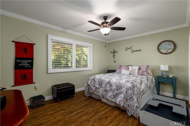 26190 Ridgemoor Rd, Menifee, CA 92586 - bedroom with ornamental molding, wood finished floors, and a ceiling fan