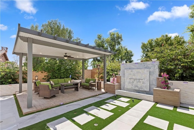 8851 Soothing Ct, Corona, CA 92883 - view of patio / terrace with an outdoor living space and a ceiling fan