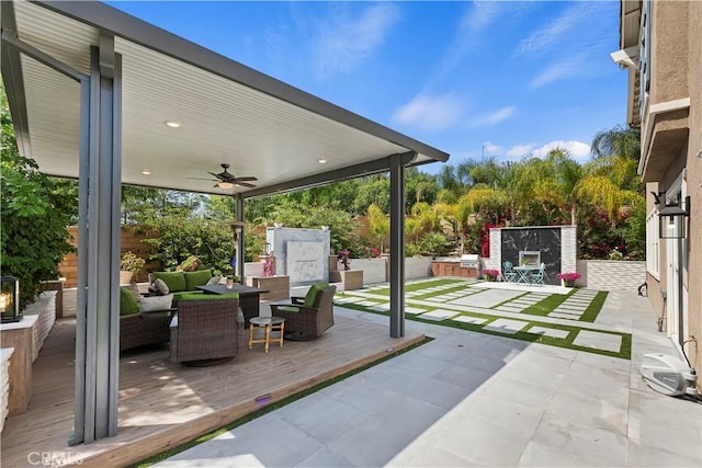 8851 Soothing Ct, Corona, CA 92883 - view of patio / terrace featuring a ceiling fan and an outdoor hangout area