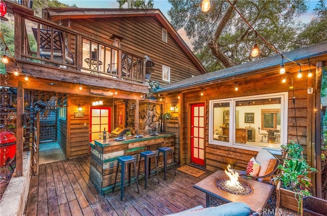 31342 Silverado Canyon Rd, Silverado Canyon, CA 92676 - wooden deck featuring an outdoor fire pit