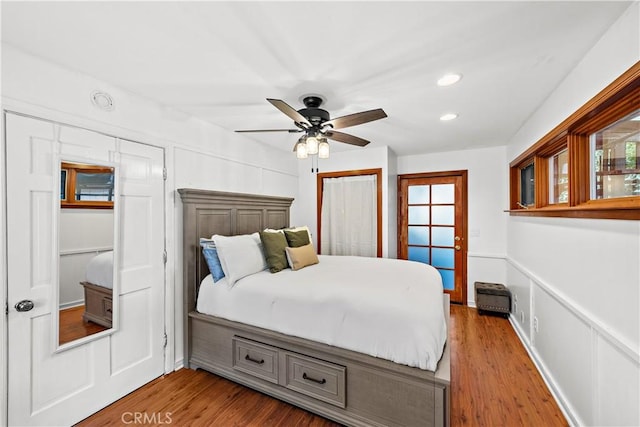 31342 Silverado Canyon Rd, Silverado Canyon, CA 92676 - bedroom with recessed lighting, wood finished floors, and a ceiling fan