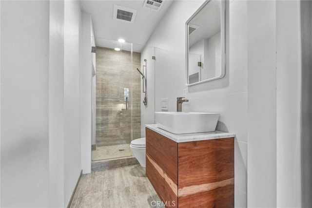 163 S Kingsley, Los Angeles, CA 90004 - full bath with toilet, vanity, a shower stall, and recessed lighting
