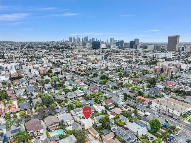 163 S Kingsley, Los Angeles, CA 90004 - aerial view of property's location with city skyline