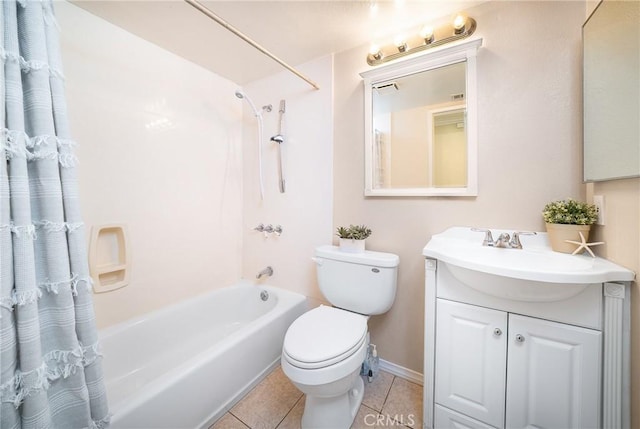 11015 Charleston St, Rancho Cucamonga, CA 91701 - full bathroom with shower / tub combo with curtain, toilet, vanity, tile patterned floors, and baseboards