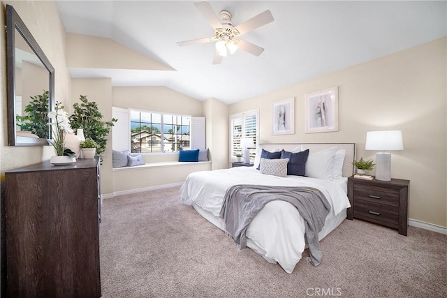 11015 Charleston St, Rancho Cucamonga, CA 91701 - carpeted bedroom featuring lofted ceiling, baseboards, and a ceiling fan