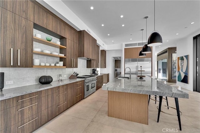 25057 Lewis And Clark Rd, Hidden Hills, CA 91302 - kitchen with high quality appliances, open shelves, modern cabinets, a sink, and recessed lighting