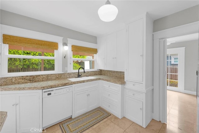310 Hermosa, Long Beach, CA 90802 - kitchen with white dishwasher, a sink, white cabinetry, and light tile patterned floors