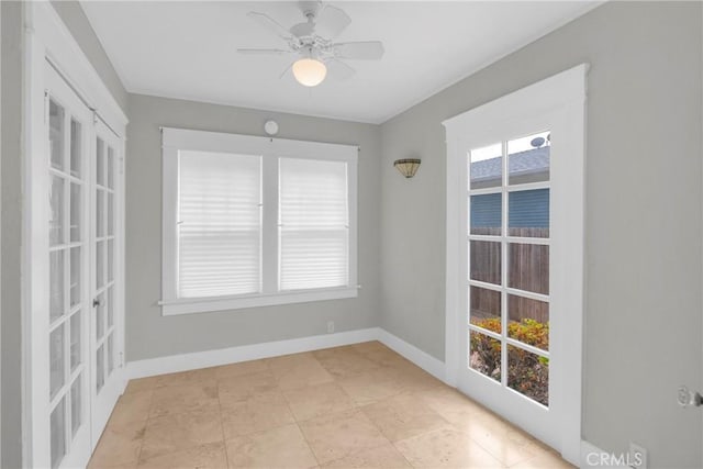 310 Hermosa, Long Beach, CA 90802 - spare room with baseboards, a ceiling fan, and french doors