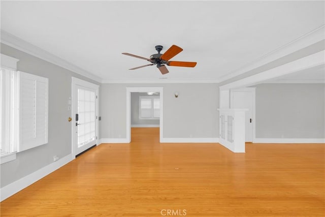 310 Hermosa, Long Beach, CA 90802 - unfurnished living room with ceiling fan, light wood-type flooring, and ornamental molding