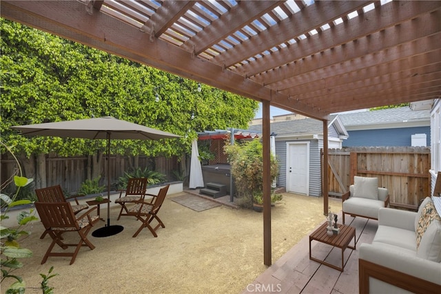 310 Hermosa, Long Beach, CA 90802 - fenced backyard featuring a hot tub, a patio area, outdoor lounge area, and a pergola