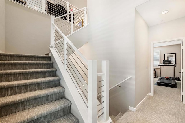 2896 Via Alta Pl, San Diego, CA 92108 - staircase with carpet floors and recessed lighting