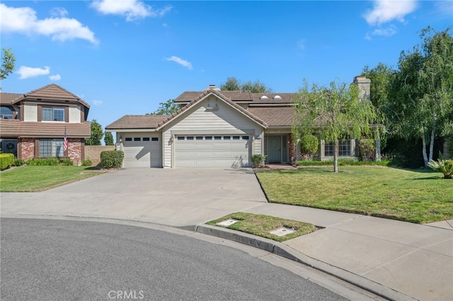 2207 Inverness Ct, Oxnard, CA 93036 - traditional-style house with a front lawn, an attached garage, concrete driveway, and a chimney