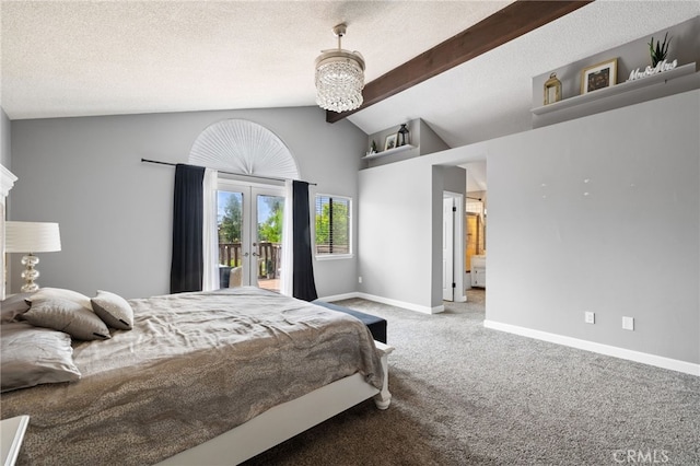 7209 Copper Creek Way, Bakersfield, CA 93308 - bedroom with french doors, access to outside, carpet, baseboards, and a chandelier