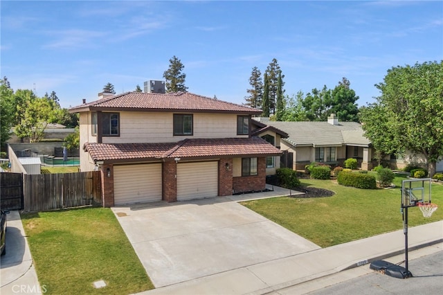 7209 Copper Creek Way, Bakersfield, CA 93308 - view of front of house with brick siding, concrete driveway, a tile roof, and an attached garage