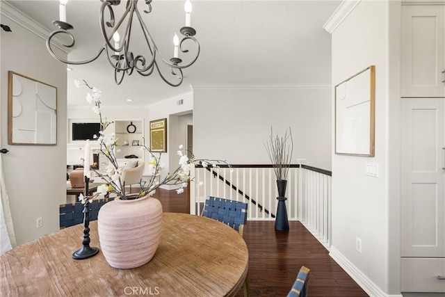 10108 Marchant Ave, Tustin, CA 92782 - dining room with a chandelier, ornamental molding, wood finished floors, and baseboards