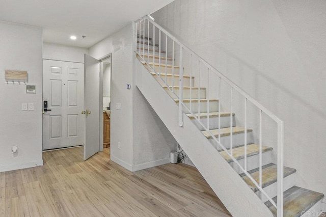 5377 Lake Murray Blvd, La Mesa, CA 91942 - stairway featuring wood finished floors, baseboards, and recessed lighting